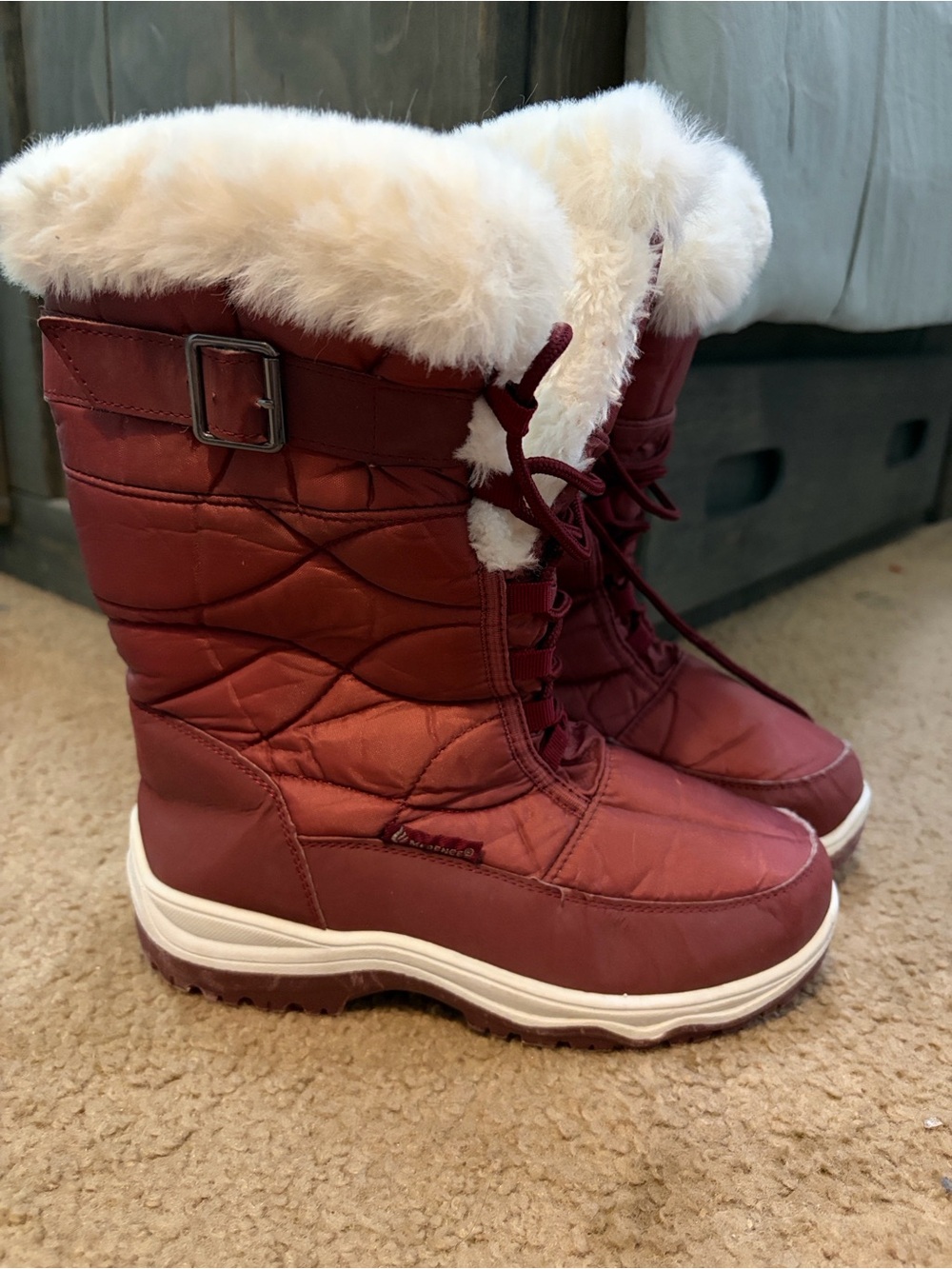 Maroon Faux Fur Insulated Winter Snow Boots – Women’s